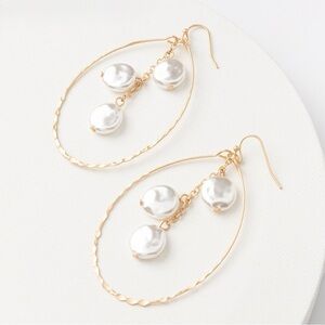 🆕 Gold Hoop Earrings with White Pearl Drops